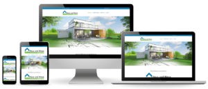 Haus und Wiese Bauträger Website Ansicht auf verschiedenen Endgeräten